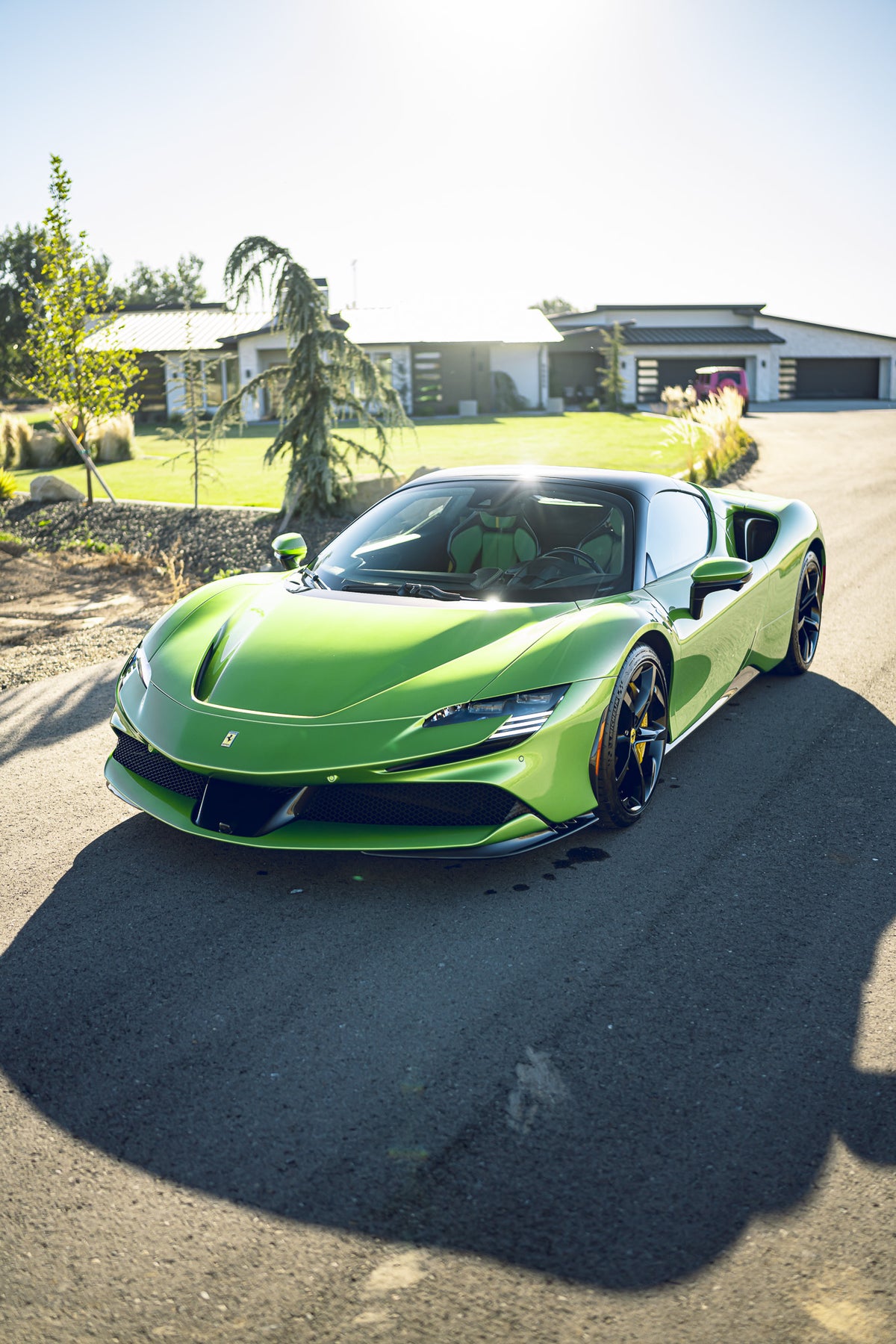 green ferrari freshly detailed
